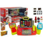 Pokladňa s čítačkou kariet a potravinami čierno-červená