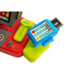 Pokladňa s čítačkou kariet a potravinami čierno-červená