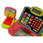 Pokladňa s čítačkou kariet a potravinami čierno-červená