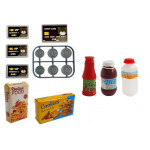 Pokladňa s čítačkou kariet a potravinami čierno-červená