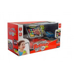 Pokladňa s čítačkou kariet a potravinami čierno-červená