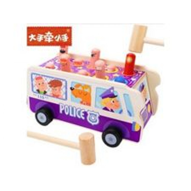 Drevená arkádová hra s kladivami - Policajný autobus