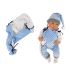Bábika v zavinovacej deke – modrá 46 cm