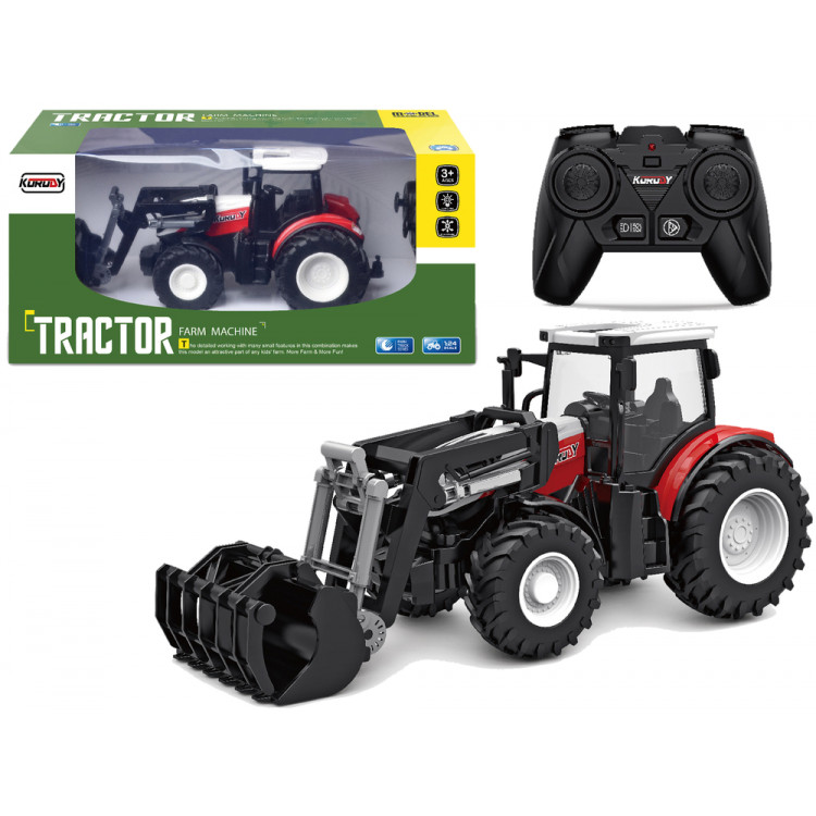 Červený traktor na diaľkové ovládanie s lyžicou 2,4G - 1:24 Červený traktor na diaľkové ovládanie s lyžicou 2,4G - 1:24