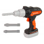 Oranžová detská vŕtačka s ochrannými okuliarmi