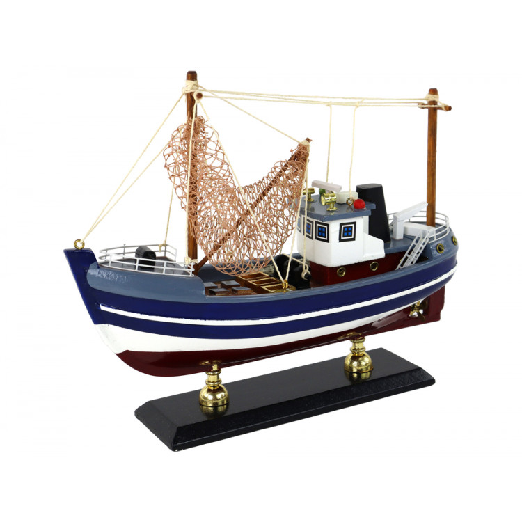 Zberateľská rybárska drevená loď – modrá 45cm