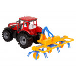 Červený traktor s hrabľami – trecí pohon