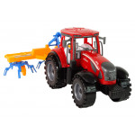 Červený traktor s hrabľami – trecí pohon