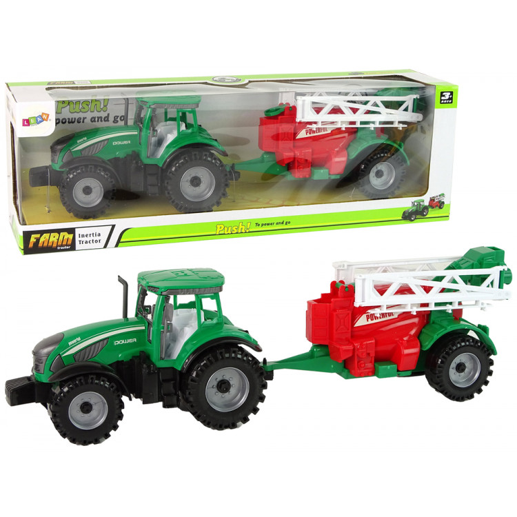 Zelený traktor s postrekovačom – trecí pohon