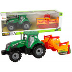 Zelený traktor s oranžovým kultivátorom