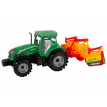 Zelený traktor s oranžovým kultivátorom