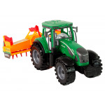 Zelený traktor s oranžovým kultivátorom