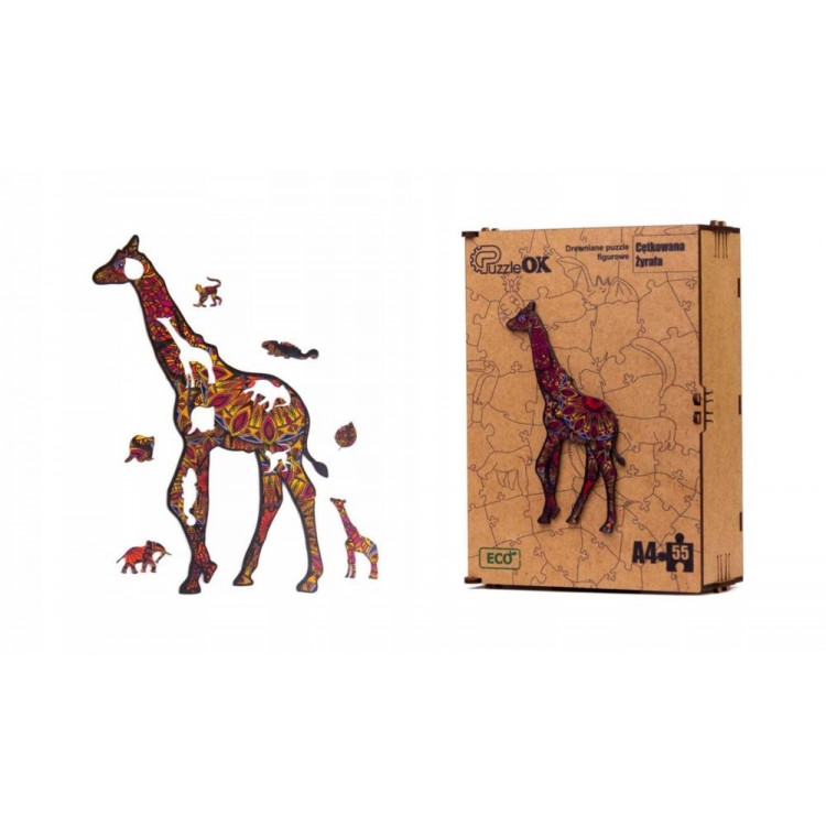 Drevené EKO Puzzle – Žirafa A4, 55 dielikov