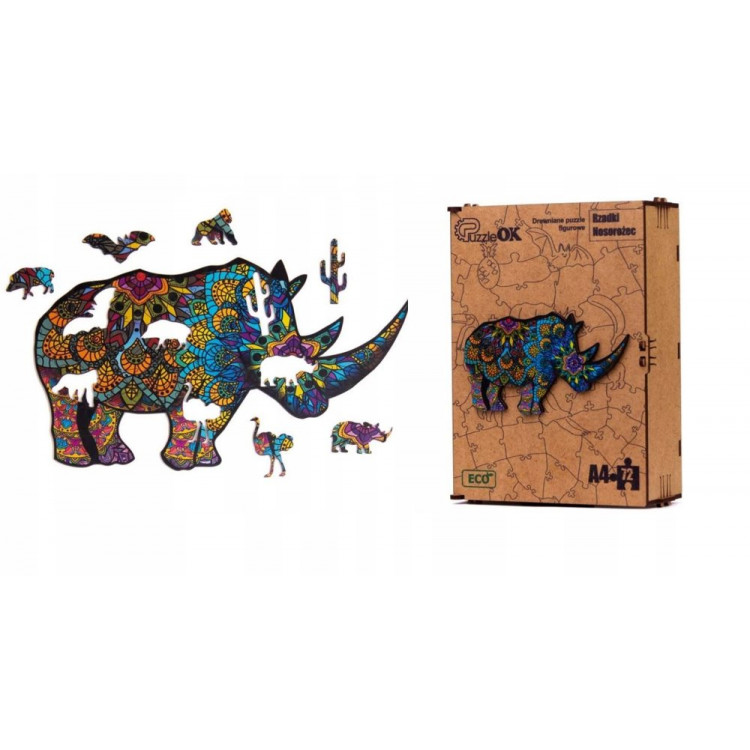 Drevené EKO Puzzle – Nosorožec A4, 72 dielikov Drevené EKO Puzzle – Nosorožec A4, 72 dielikov