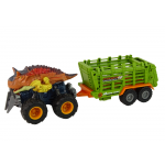 Hnedé vozidlo s prívesom a motívom Dinosaura - 4 kusy dinosaura