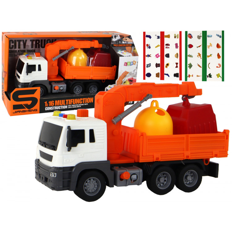 Oranžové smetiarske auto na trecí pohon 1:16