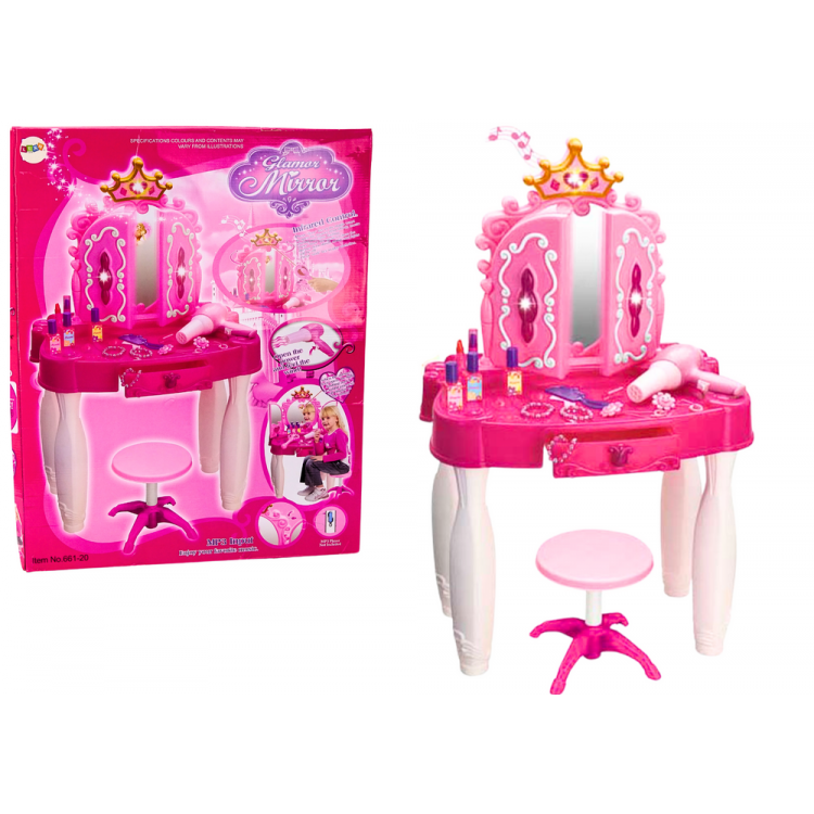 Toaletný stolík s príslušenstvom, MP3 - ružová