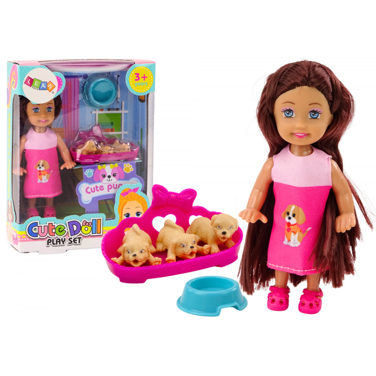 Mini bábika so šteniatkami a príslušenstvom