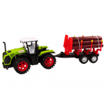 Poľnohospodársky traktor s prívesom na drevo, 9 kmeňov – zelená