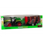 Poľnohospodársky traktor s prívesom na drevo, 9 kmeňov – zelená