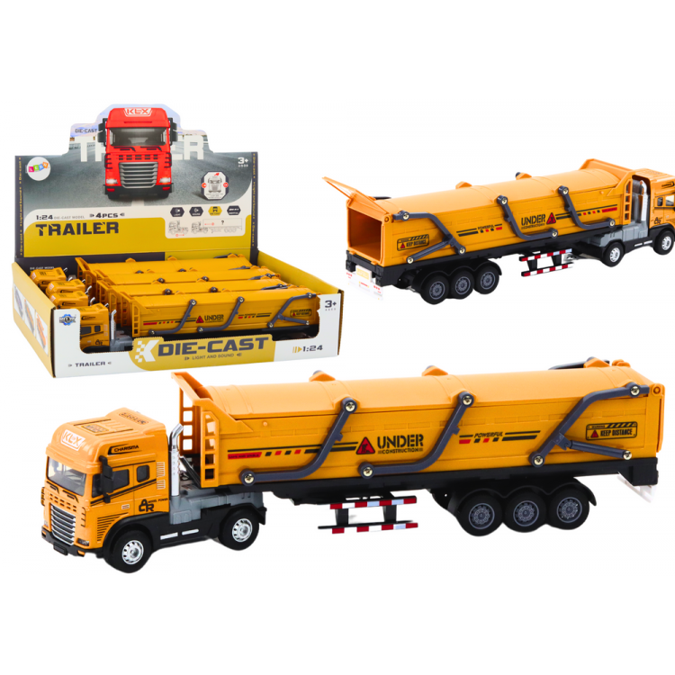 Nákladné auto s prívesom TIR Transport 1:24, zvuky, svetlá – žlté Nákladné auto s prívesom TIR Transport 1:24, zvuky, svetlá – žlté