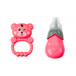 Bábika v svetloružových šatách, cikajúca – zvukové efekty