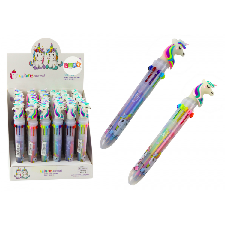 Guľôčkové automatické pero Jednorožec Multicolor - Mix 10 farieb