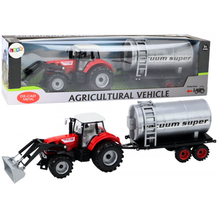 Bagrový traktor s cisternou, trecí pohon – červená