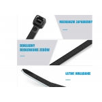 Sťahovacie pásky 3,6 x 250mm, čierna - 100 kusov