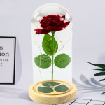 Večná ruža v sklenenej kupole s LED osvetlením – červená