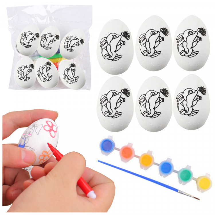 Veľkonočné polystyrénové vajíčka na maľovanie s fixkami, zajko – 6 kusov
