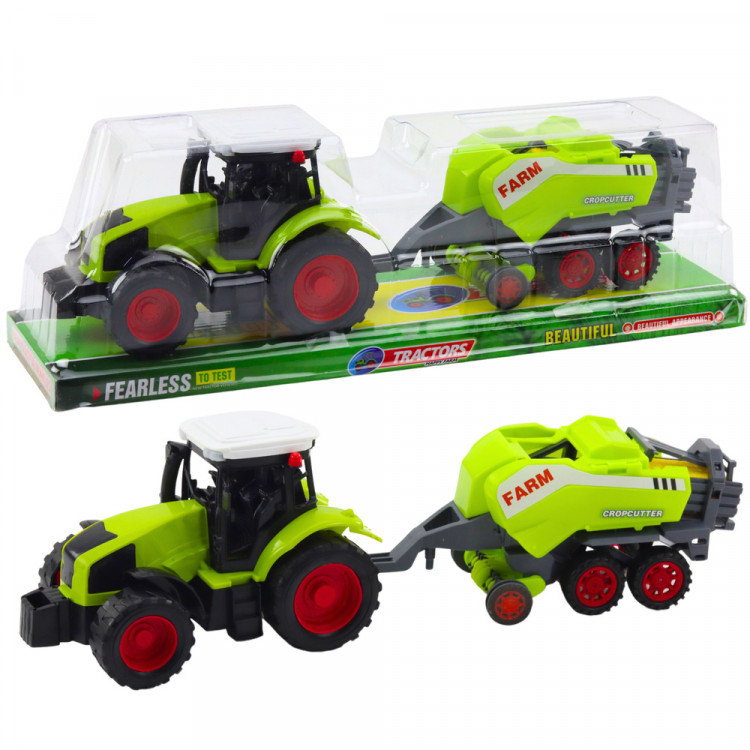 Traktor s poľnohospodárskym lisom - zelený