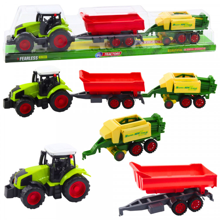 Traktor s prívesom a lisom na seno