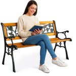 Drevená záhradná lavička s kovovou konštrukciou