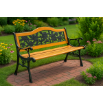 Drevená záhradná lavička s operadlom - ruže