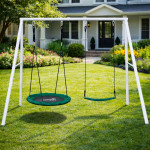 Záhradná hojdačka 2v1 – biely rám 210x170 cm