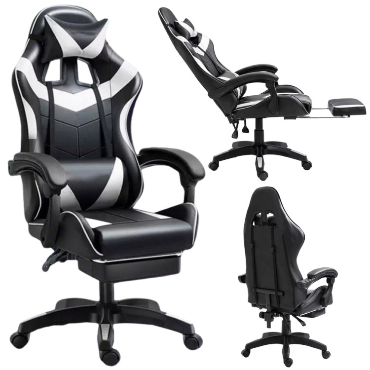 Kancelárska stolička s opierkou na nohy a vankúšmi – biela