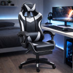 Kancelárska stolička s opierkou na nohy a vankúšmi – biela