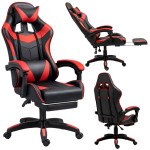 Kancelárska stolička s opierkou na nohy a vankúšmi – červená