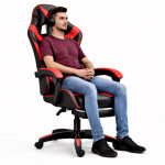 Kancelárska stolička s opierkou na nohy a vankúšmi – červená