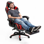 Kancelárska stolička s opierkou na nohy a vankúšmi – červená