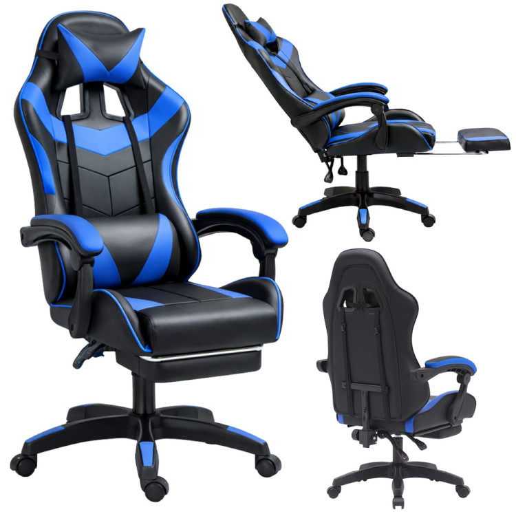 Kancelárska stolička s opierkou na nohy a vankúšmi – modrá