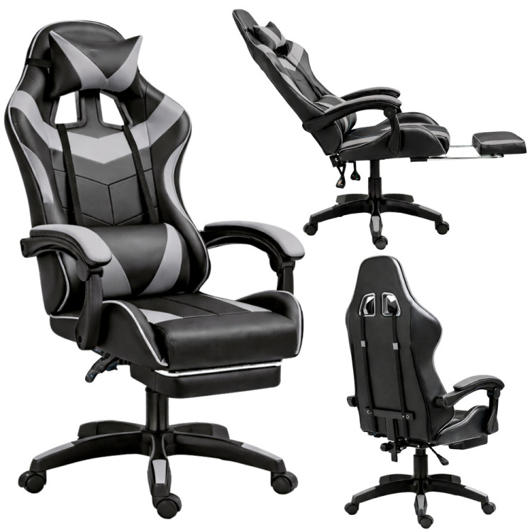 Kancelárska stolička s opierkou na nohy a vankúšmi – sivá