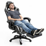 Kancelárska stolička s opierkou na nohy a vankúšmi – sivá