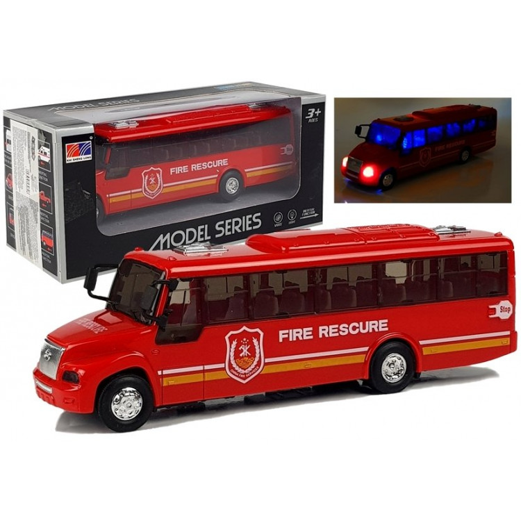 Hasičský autobus so zvukovom a svetlami červený