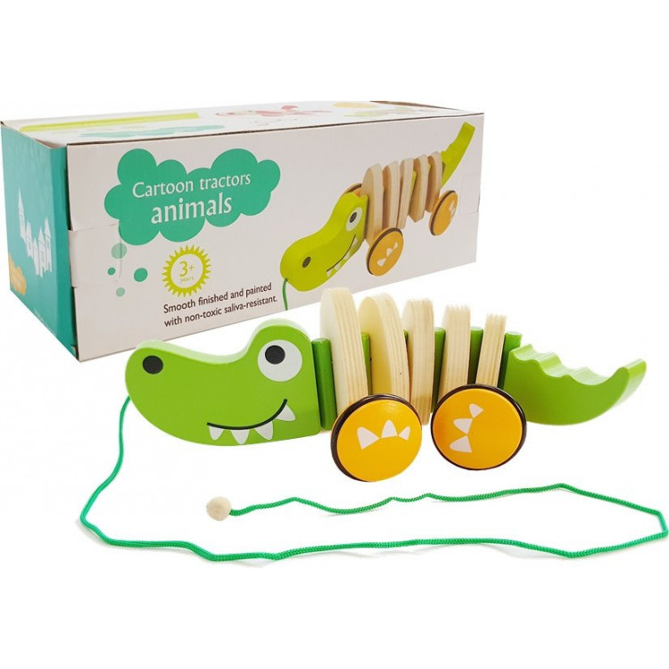 Drevený krokodíl na kolieskach 18cm