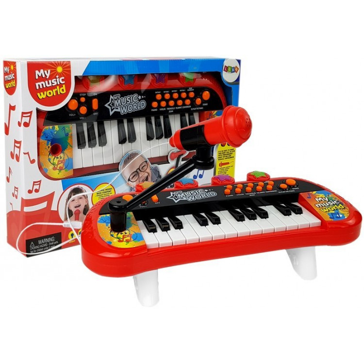 Detské klávesy s mikrofónom 24 klávesov  červené