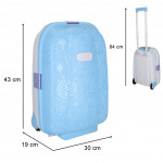 Detský cestovný kufor na kolieskach s menovkou – modrý