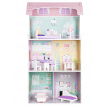 Drevený domček pre bábiky s nábytkom - ružový