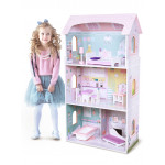 Drevený domček pre bábiky s nábytkom - ružový